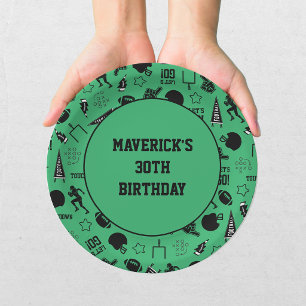American Football Green Sports 30th Birthday Paper Plate