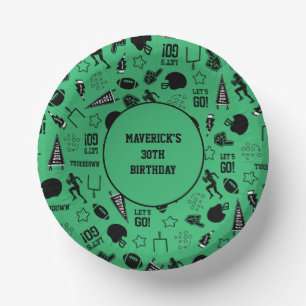 American Football Green Sports 30th Birthday Paper Plate