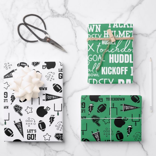 American Football Green Sports Birthday Wrapping Paper Sheet (Front)