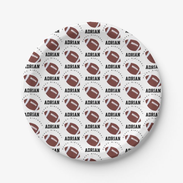 American Football Gridiron Ball Birthday Name Paper Plate (Front)