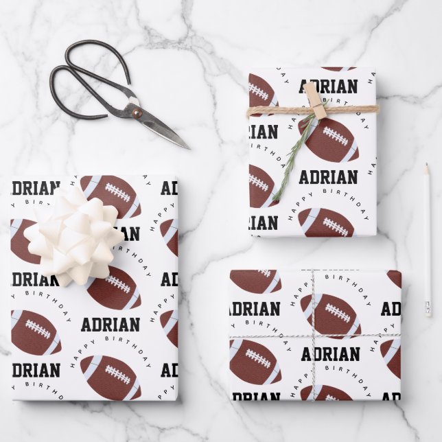 American Football Gridiron Ball Birthday Name Wrapping Paper Sheet (Front)