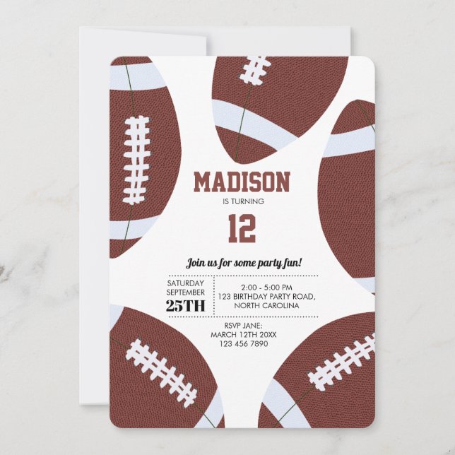American Football Gridiron Ball Birthday Party Invitation (Front)