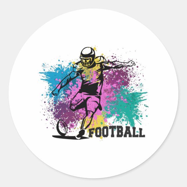 American Football Grungy Colour Splashes Classic Round Sticker (Front)