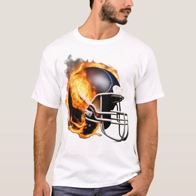 American Football Helmet On Fire Cool Design T-Shirt (Front)