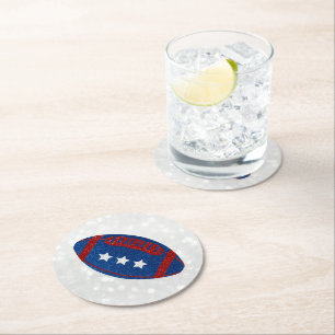 American Football July 4th Glitter Round Paper Coaster