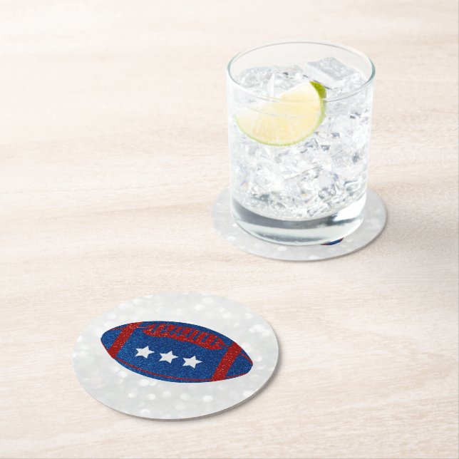 American Football July 4th Glitter Round Paper Coaster (Insitu)