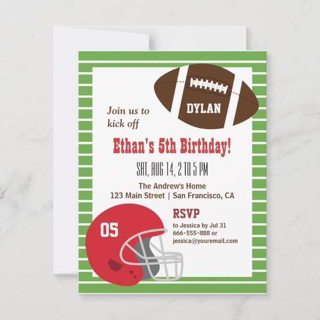 American Football Kids Birthday Party Invitations (Front)