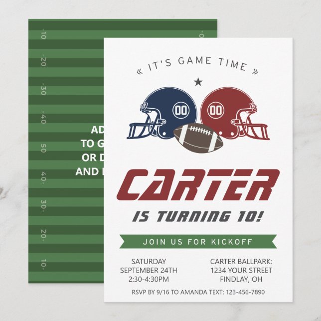 American Football Navy Red, Any Age Birthday Party Invitation (Front/Back)