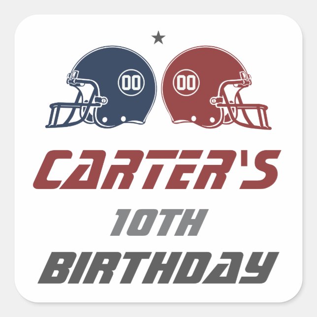 American Football Navy Red, Any Age Birthday Party Square Sticker (Front)