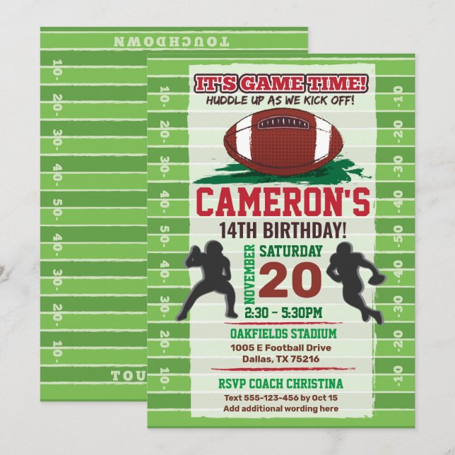 American Football NFL Kids or Adult Birthday Invitation (Front/Back)