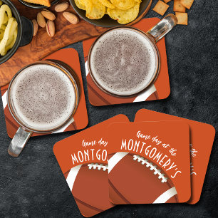 American Football Orange Square Paper Coaster