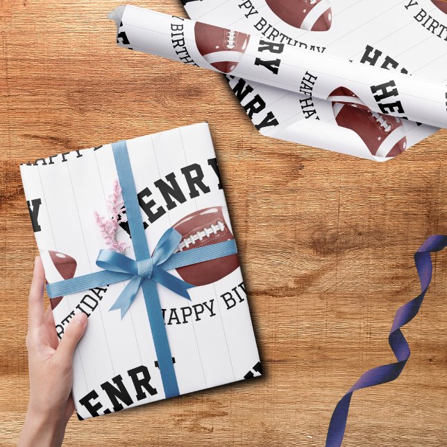 American Football Pattern Wrapping Paper (Personalized wrapping paper - First year down - Football birthday)