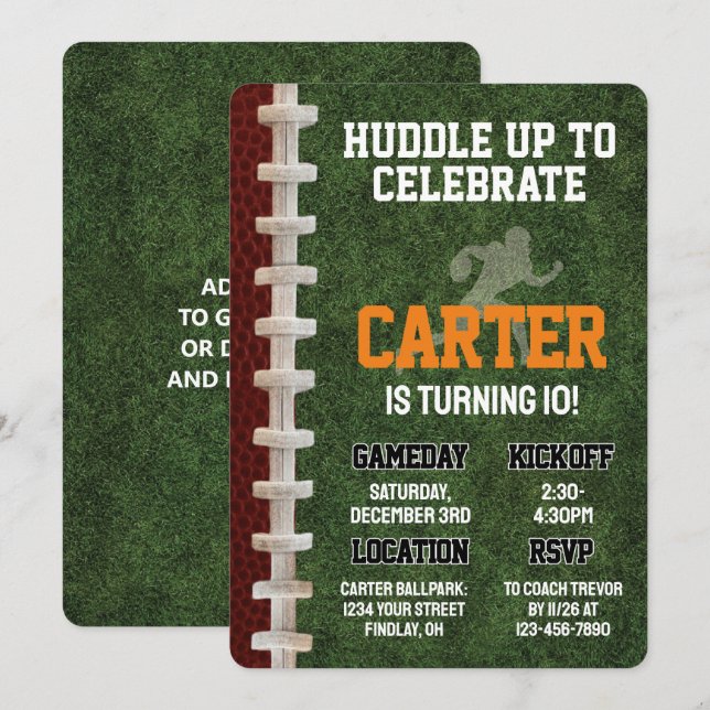American Football Player Birthday Party, Any Age Invitation (Front/Back)