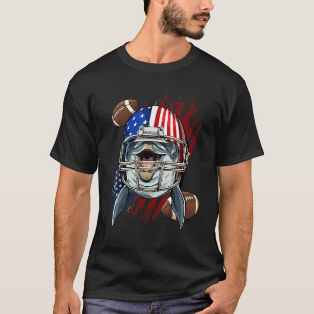 American Football Player Dolphin Us Patriotic Dolp T-Shirt (Front)