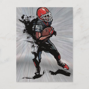American football player holding football postcard