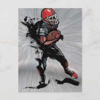 American football player holding football postcard