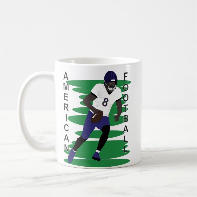 American football player in action coffee mug (Left)