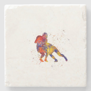 American football player in watercolor stone coaster