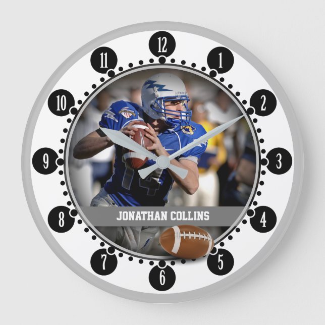 American Football Player | Name Photo Gifts Large Clock (Front)