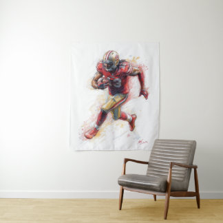American Football Player Running with Ball Poster  Tapestry