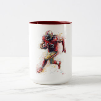 American Football Player Running with Ball Poster Two-Tone Coffee Mug