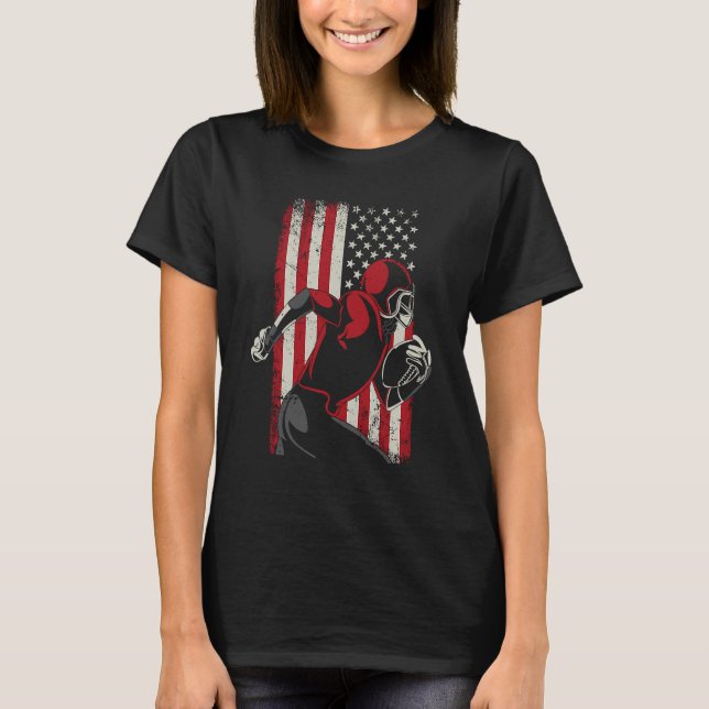 American Football Player Vintage USA Flag T-Shirt (Front)