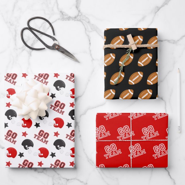 American Football Red and Black Patterns Wrapping Paper Sheet (Front)