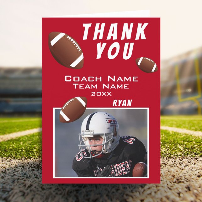 American Football Red Thank you Coach Photo Card (Creator Uploaded)