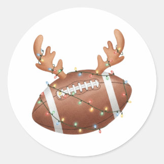 American Football Reindeer Christmas Lights Classic Round Sticker