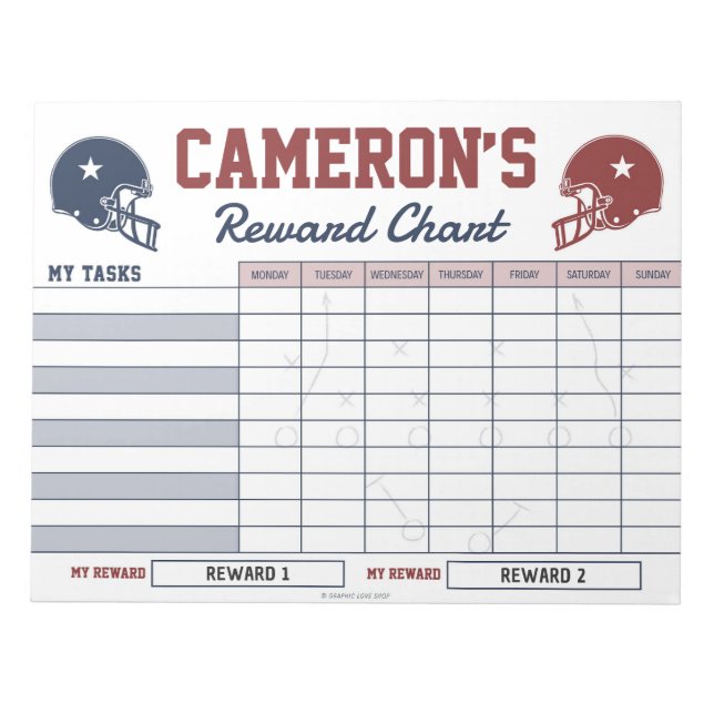 American Football Reward Chart Personalised Notepad (Front)
