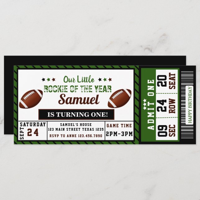 American Football Roockie of the year Birthday Invitation (Front/Back)
