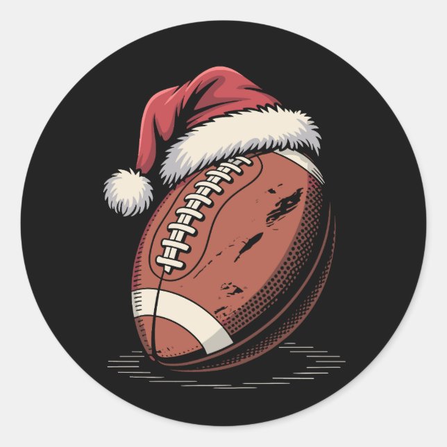 American Football Santa Hat Sports Christmas Xmas  Classic Round Sticker (Front)