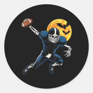 American Football Skeleton Football Fan Halloween  Classic Round Sticker