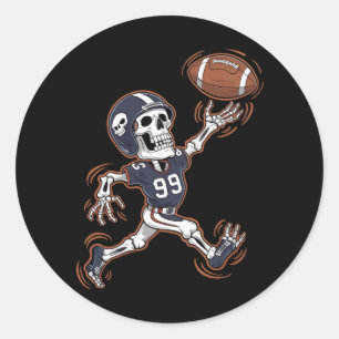 American Football Skeleton Halloween Football  Classic Round Sticker