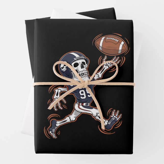 American Football Skeleton Halloween Football  Wrapping Paper Sheet (In situ)