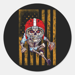 American Football Skeleton Halloween Linemen Footb Classic Round Sticker