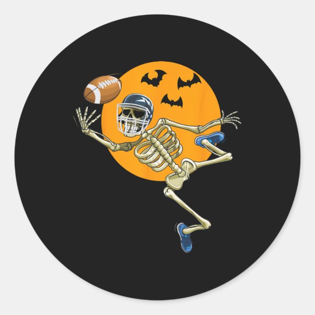 American Football Skeleton Halloween Men Boys Foot Classic Round Sticker (Front)