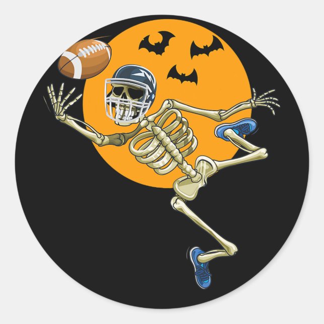 American Football Skeleton Halloween Men Boys Foot Classic Round Sticker (Front)
