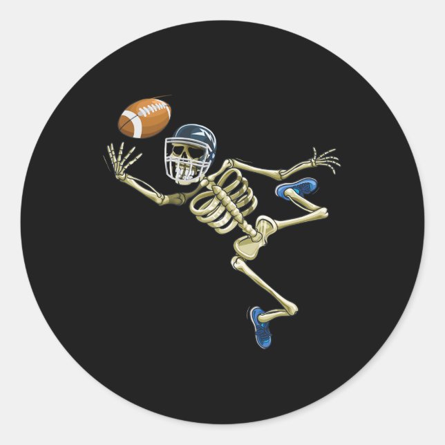 American Football Skeleton Halloween Men Boys Foot Classic Round Sticker (Front)