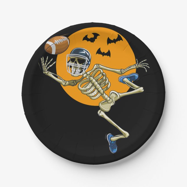 American Football Skeleton Halloween Men Boys Foot Paper Plate (Front)
