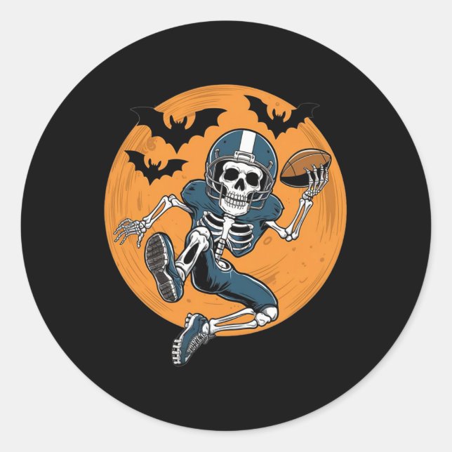 American Football Skeleton Halloween Sport Fantasy Classic Round Sticker (Front)