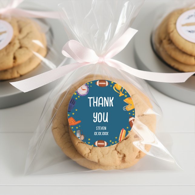 American football sport ball kids thank you classic round sticker (Creator Uploaded)