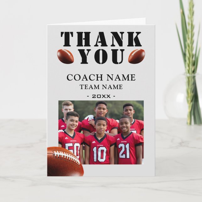 American Football Sports Photo Coach  Thank You Card (Front)