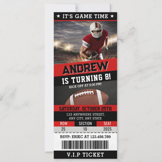American Football Ticket birthday Party Kids Invitation (Front)
