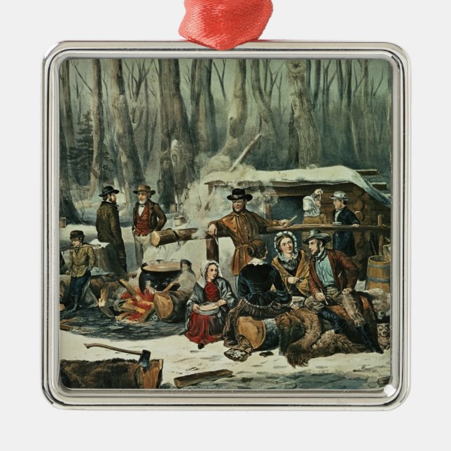 American Forest Scene - Maple Sugaring, 1856 Metal Tree Decoration (Front)