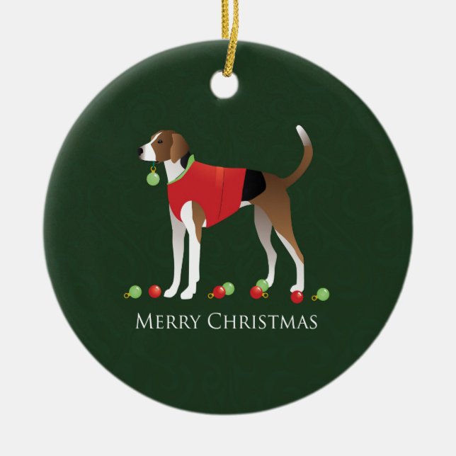 American Foxhound Christmas Ceramic Tree Decoration (Front)
