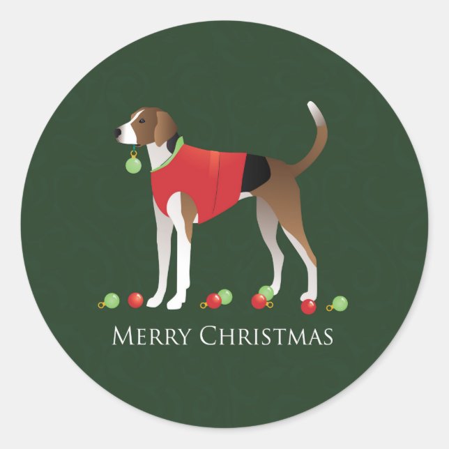 American Foxhound Christmas Classic Round Sticker (Front)