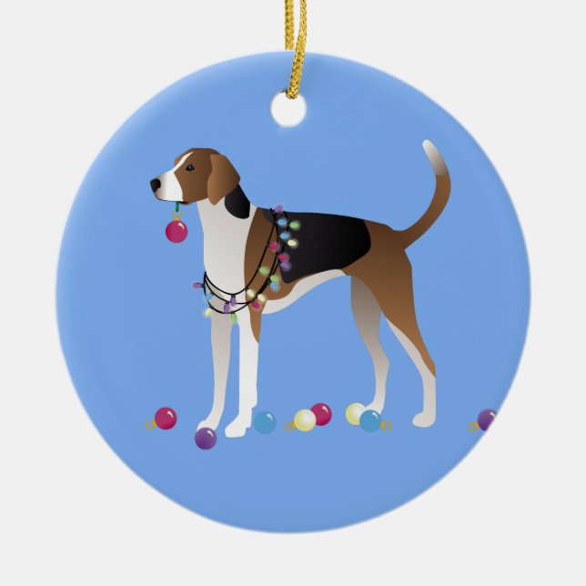 American Foxhound Christmas Design Ceramic Tree Decoration (Front)