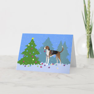 American Foxhound decorating christmas tree-forest Holiday Card