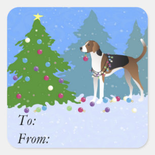 American Foxhound decorating christmas tree-forest Square Sticker